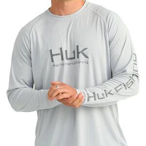 NEW Huk Men's M Long Sleeve Performance Fishing Shirt Gray Polyester Lightweight